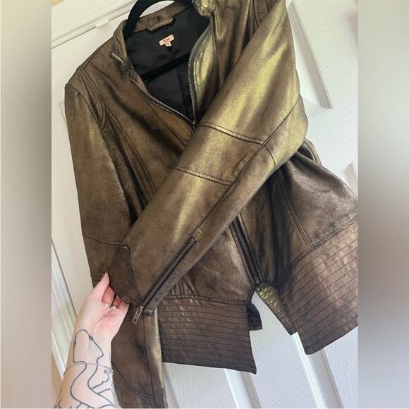 Estate Retro Metallic Bronze Women's Genuine Leather Jacket by Reba - Picture 7 of 10